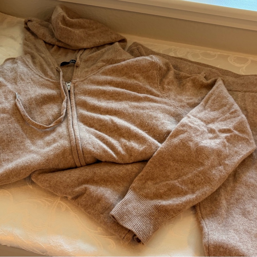 Quince Mongolian Cashmere Full-Zip Hoodie in Beige - Picture 5 of 7